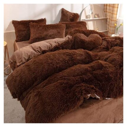 Fluffy 7X8 Duvet with fleece bedsheet and 4pillowcases (Brown)