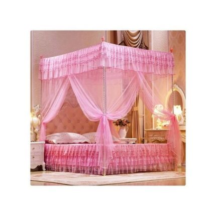 Four Stand Metallic Mosquito Net. (Pink)