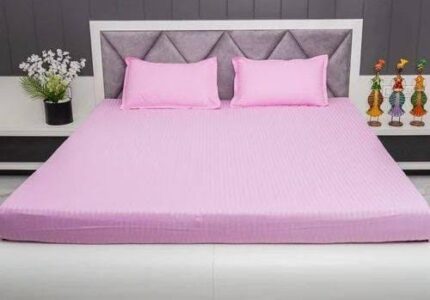 Pink Stripped Soft Cotton 4 Set Bedsheets( 2 Bed Sheet 2 Pillow Cases )